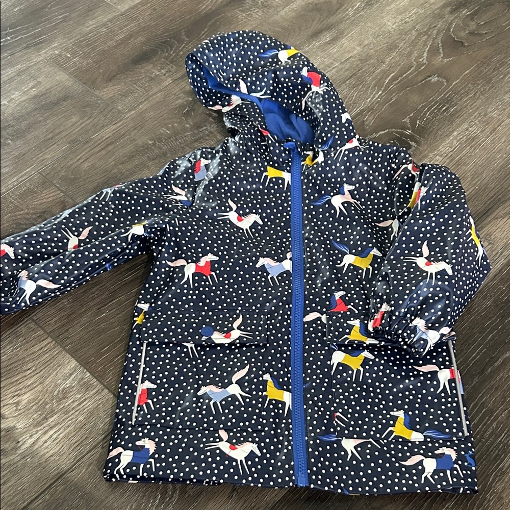 Kids' Navy Raincoat with Colorful Horses